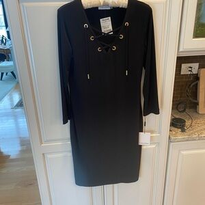 Calvin Klein Black Long Sleeve Lace-Up Dress